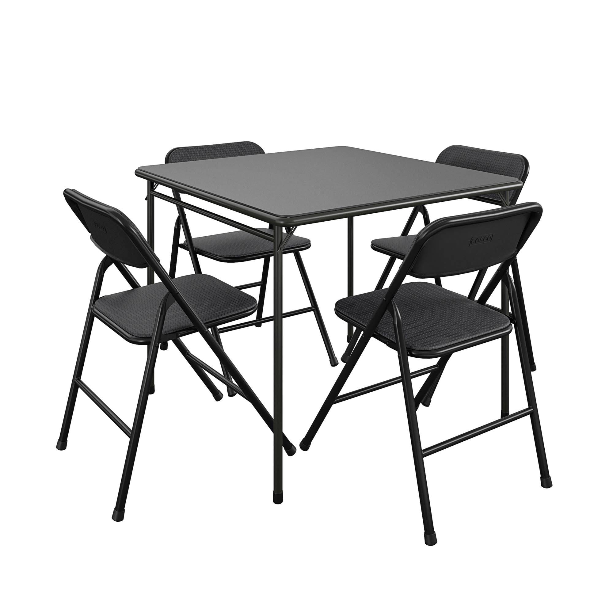COSCO Premium 5-Piece Fabric Folding Chair   Classic 34 Vinyl Card Table Set, Black