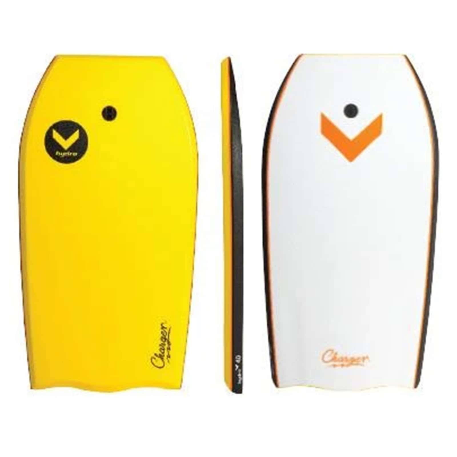 Hydro Charger 40 EPS Bodyboard with leash   Yellow deck/ Black rails / White bottom