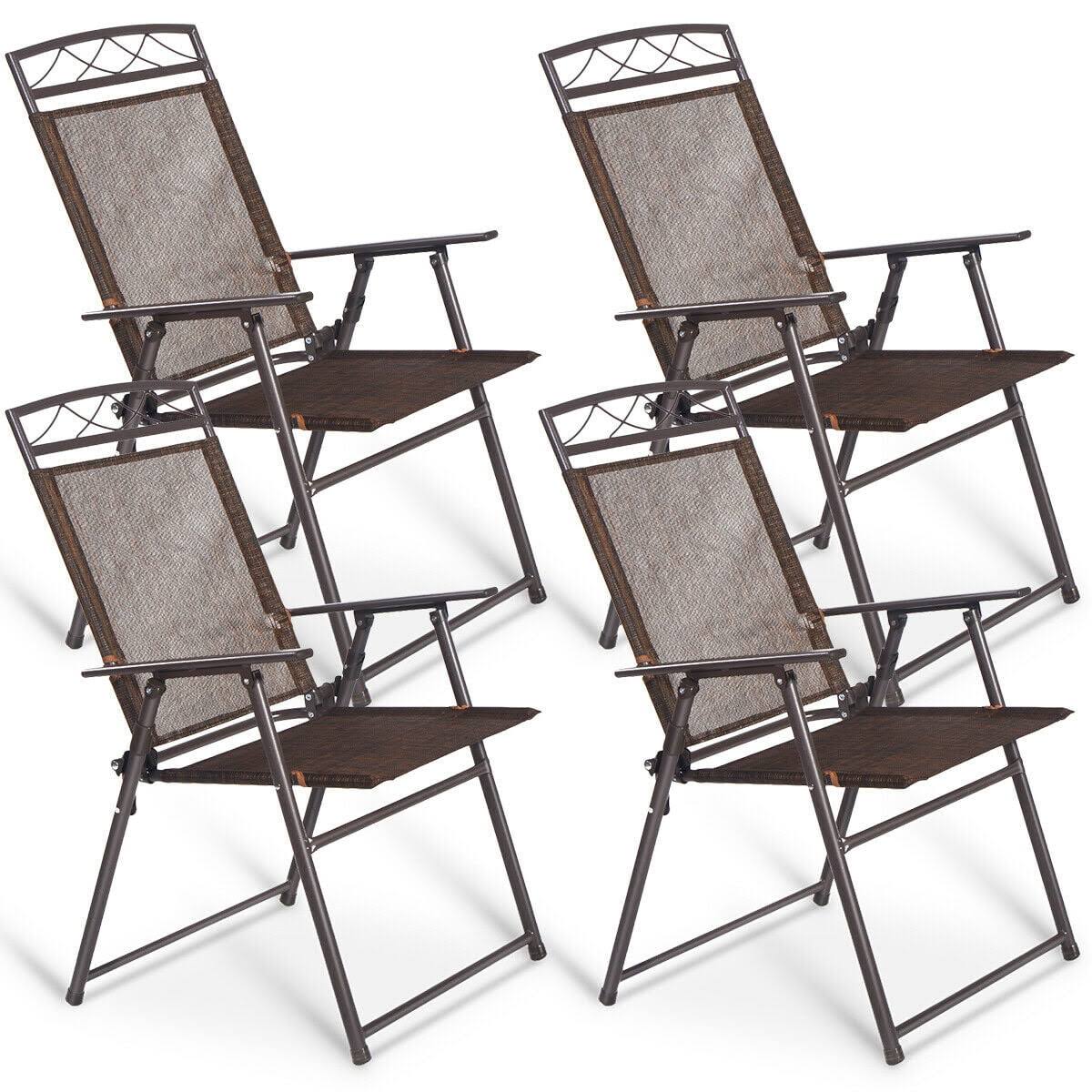 Set of 4 Patio Folding Sling Chairs Steel Textilene Camping Deck Garden Pool