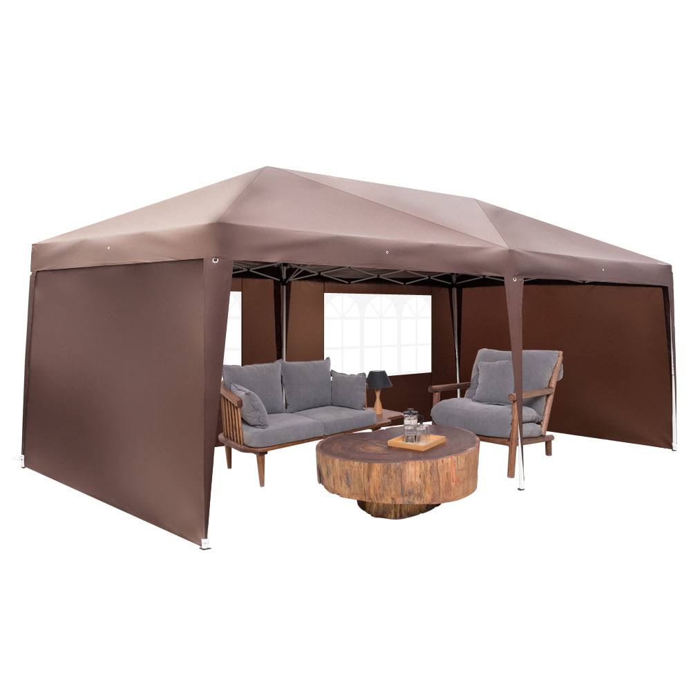 UBesGoo Easy Pop Up Canopy Party Tent, Coffee Brown with 4 Removable Sidewalls 10-Feet x 20-Feet