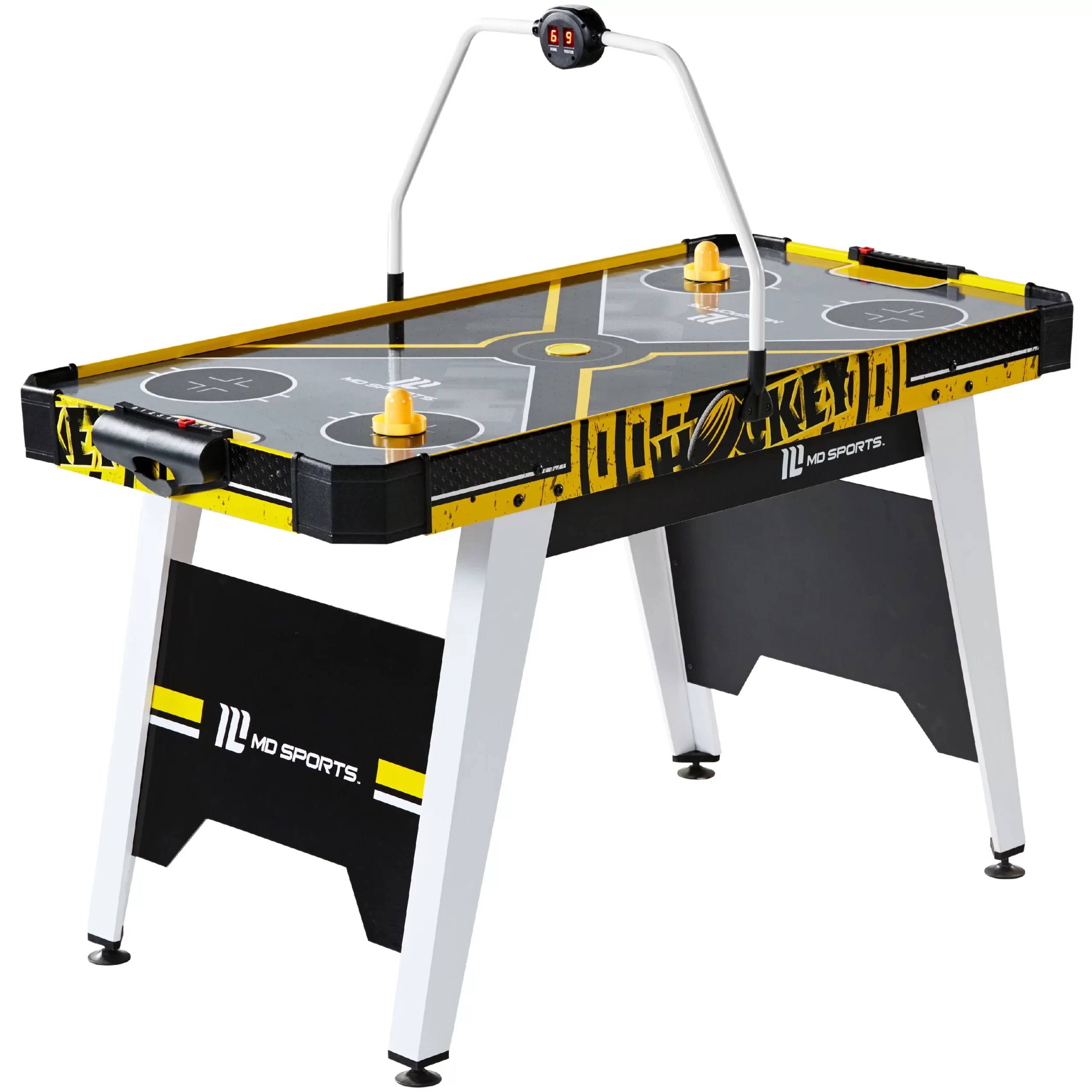 MD Sports Air Hockey Game Table, Overhead Electronic Scorer, Black/Yellow, 54  x 27  x 32