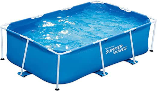 Summer Waves P30509260 8.5 x 5.25 Foot 26 Inch Deep Rectangular Small Metal Frame Above Ground Family Backyard Swimming Pool, Blue