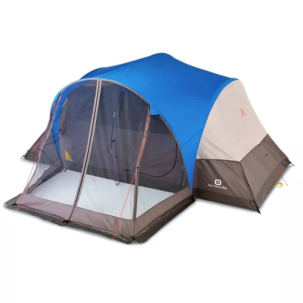 Outbound 8 Person 3 Season Easy Up Camping Dome Tent with Rainfly   Porch, Blue