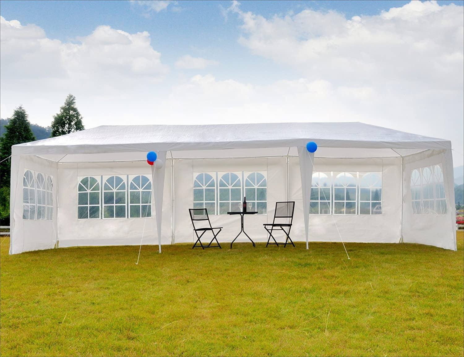 SUGIFT 10 x30  Outdoor Canopy Party Wedding Tent White Gazebo with 5 Side Walls