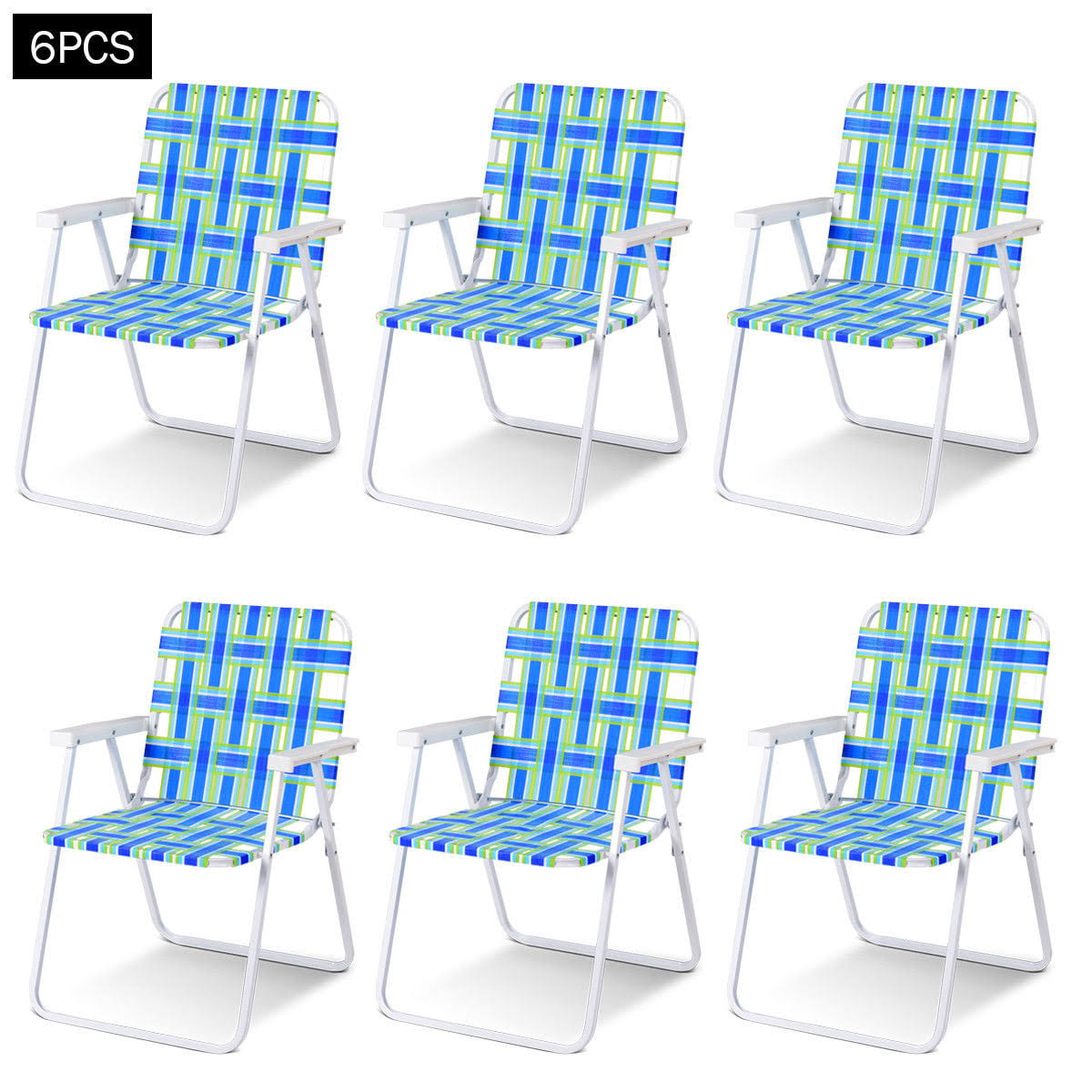 6pcs Folding Beach Chair Camping Lawn Webbing Chair Lightweight 1 Position Blue