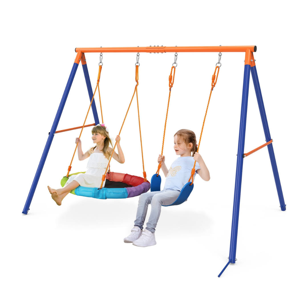 GIKPAL Swing Set with 1 Saucer and 1 Belt Swing Seat, 440lbs Swing Set for Kids