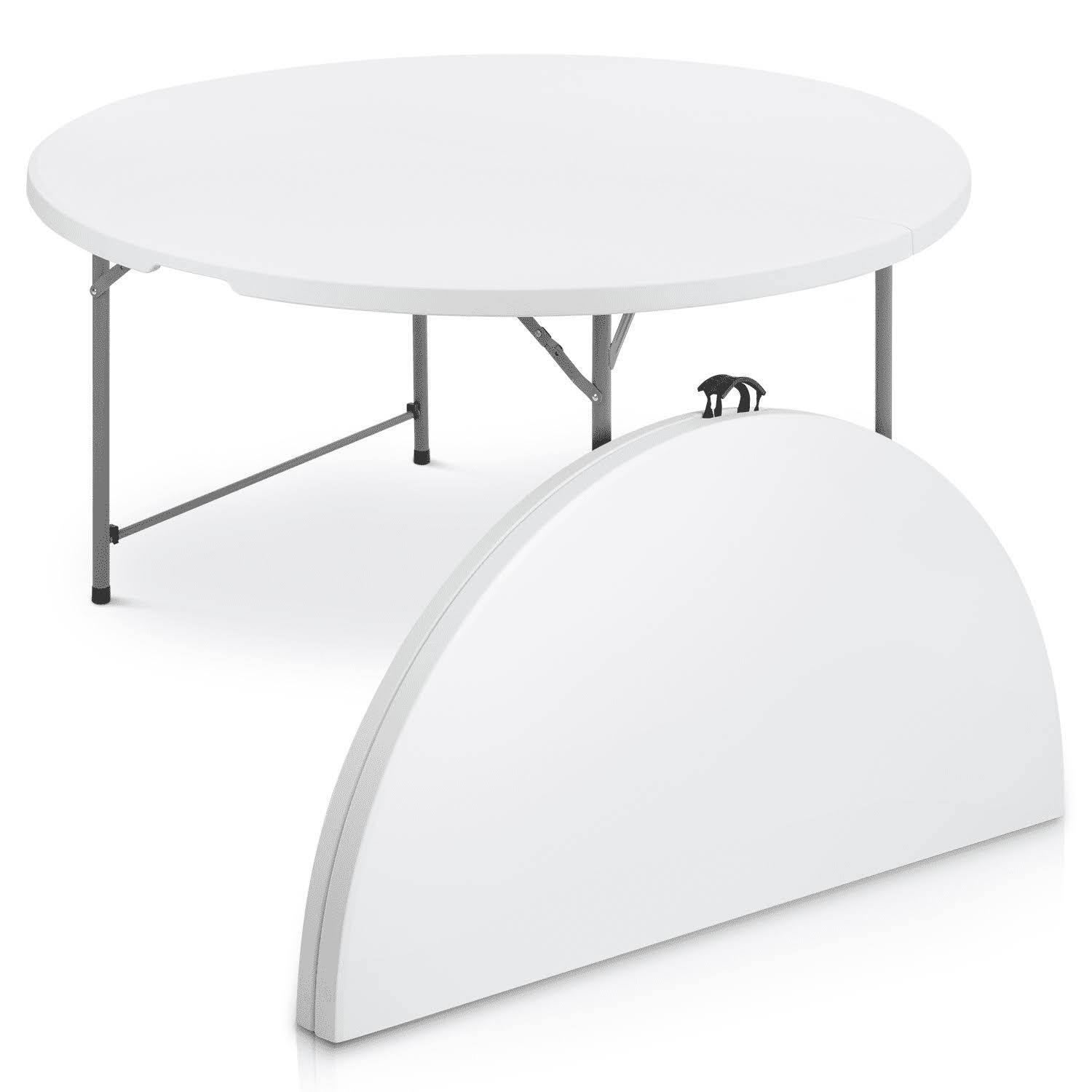 MoNiBloom 5 foot Bi-Fold Plastic Table, Foldable Round Indoor Outdoor Desk for Kitchen Party Wedding, White