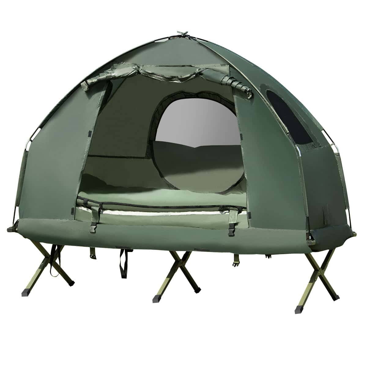 Patiojoy 1-Person Folding Camping Tent Cot Portable Pop-Up Tent w/Sleeping Bag   Air Mattress for Outdoor