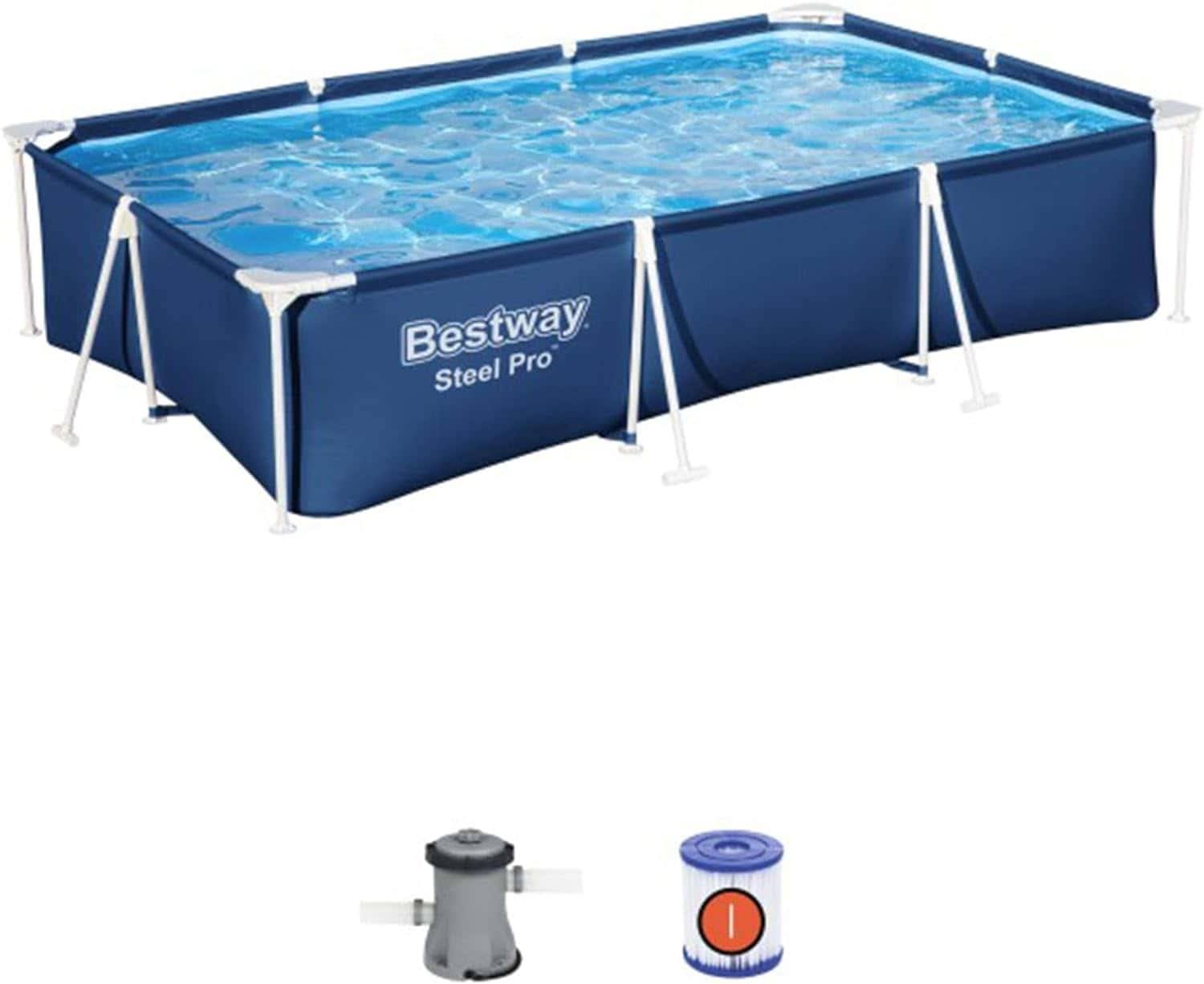 Steel Pro 9.8  x 6.6  x 26  Rectangular Steel Frame Above Ground Outdoor Backyard Swimming Pool Set with 330 GPH Filter Pump