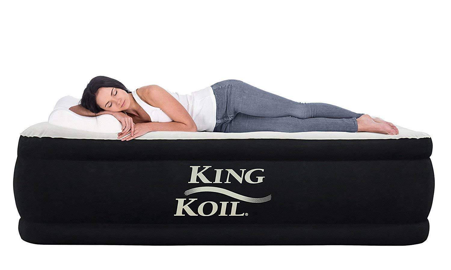 King Koil California King Luxury Raised Air Mattress with Built-in 120V AC High Capacity Internal Pump Comfort Quilt Top California King Airbed