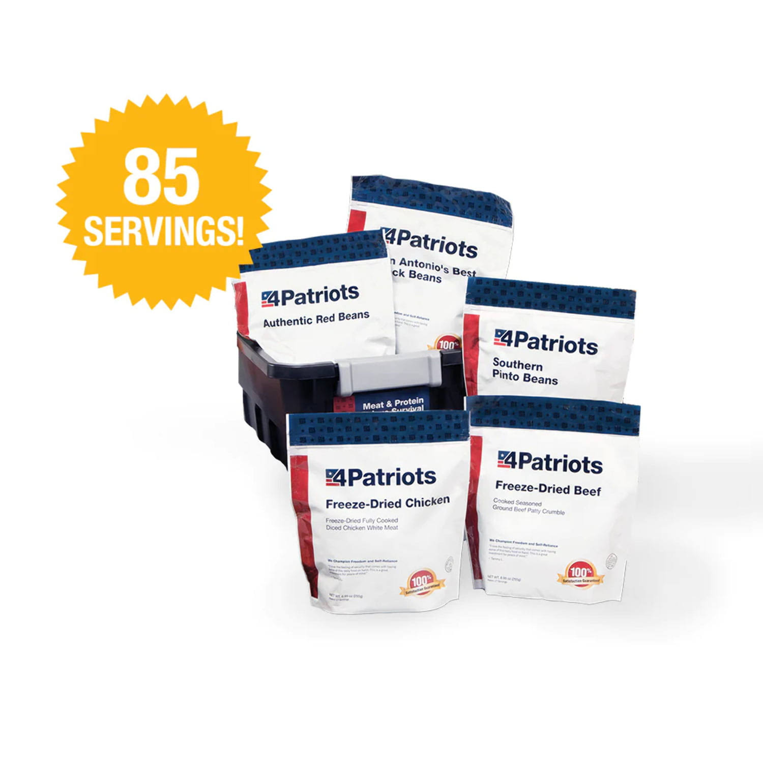 4Patriots Meat   Protein Survival Kit, Emergency Food Supply, Freeze-Dried Meat, Hearty Beans, 85 Servings of Vital Nutrition