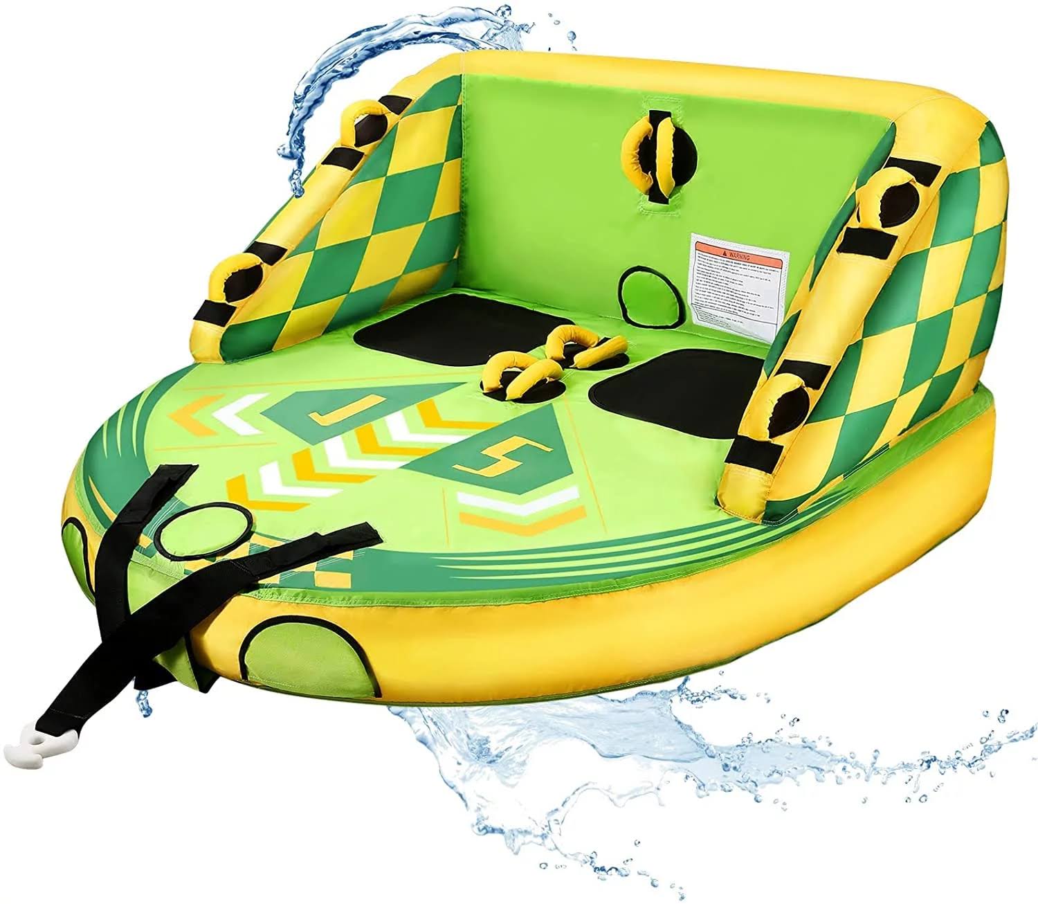 Maxkare Inflatable Towable Tube for Boating Waterskiing with EVA Foam Seat Pads, Towables for 1-2 Person-Green