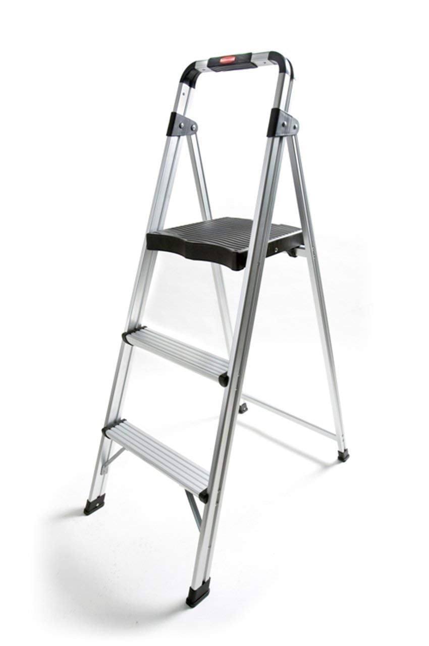RM-AUL3G 3-Step Ultra-Light Aluminum Stool with Plastic Top Step, 225 lb Capacity, Silver Finish