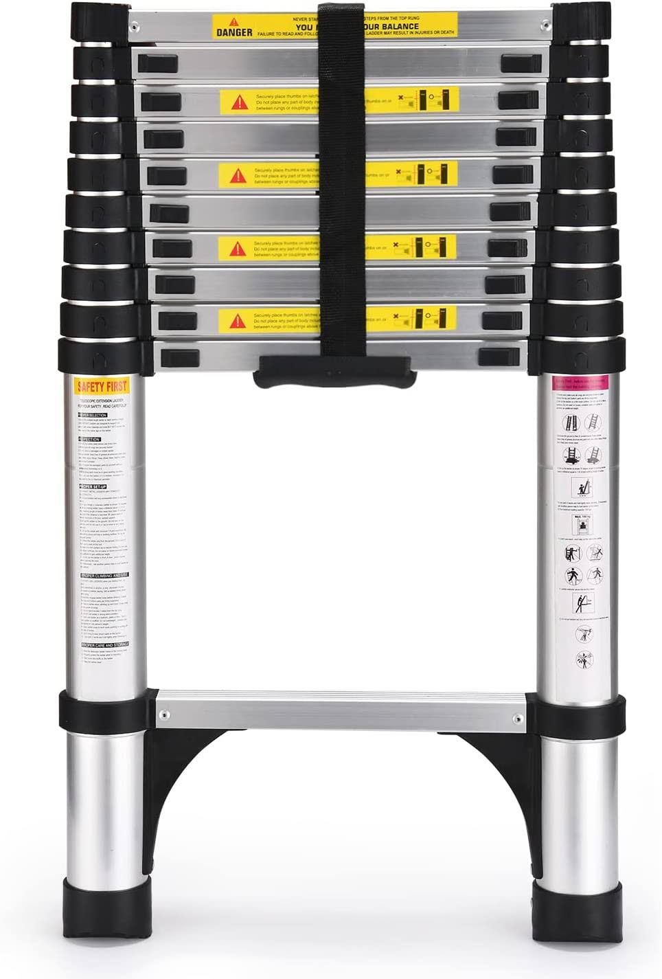 Telescoping Ladder, SocTone 10.5 FT Aluminum Lightweight Extension Ladder with 2 Triangle Stabilizers, Heavy Duty 330lbs Max Capacity, Multi-Purpose Collapsible Ladder for Household or Outdoor Work