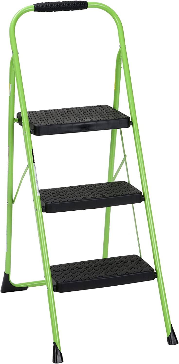 11408GNF1E, Green Three Big Folding Step Stool with Rubber Hand Grip