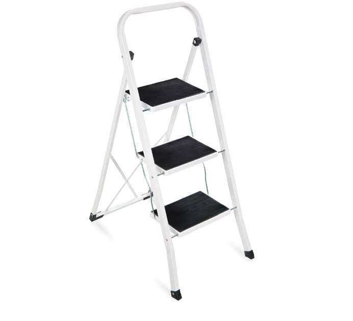 WAYPLUS 3 Step Steel Ladder, Folding Portable Step Stool w/ Non-Slip Feet, Rubber Pads, 330lb Capacity