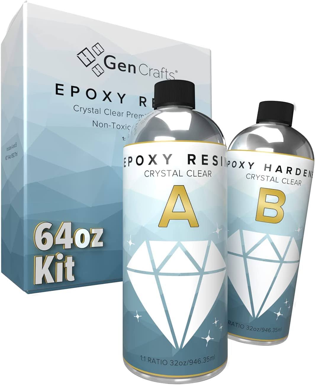 GenCrafts 64 oz Epoxy Resin Kit   Crystal Clear and Perfect for Silicone Molds, Jewelry Art, Coating, Tumblers, and More   for use with Additives Like Glitter, Mica Powder, and Liquid Pigment