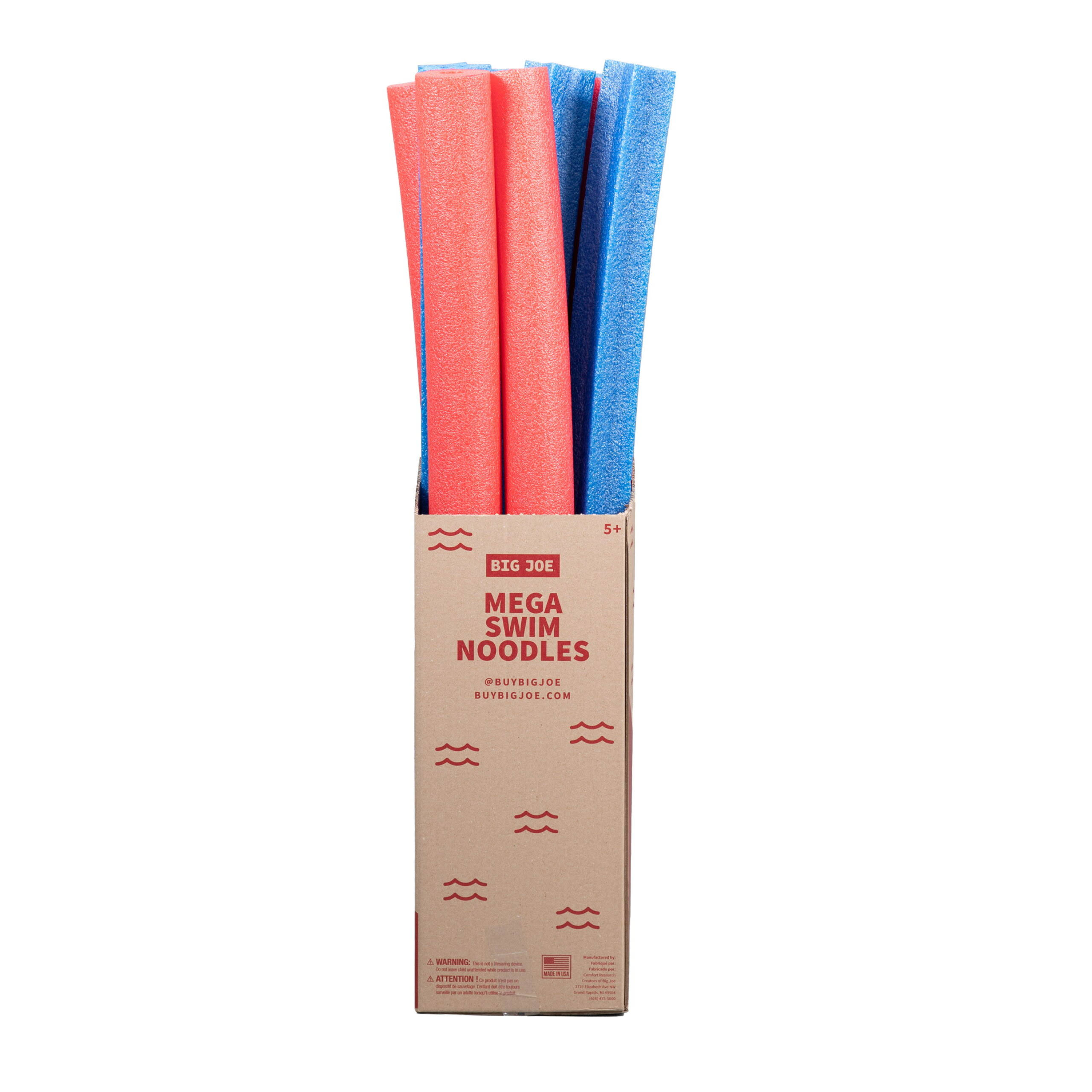Mega Swim Noodle 12 Pack Pool Noodles, Red Round, Blue Star Foam, 4 Feet