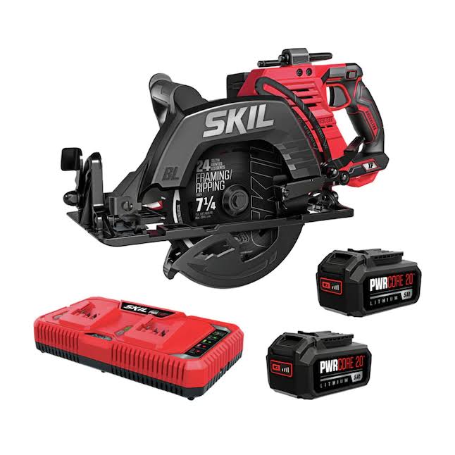 CR5429B-20 2x20V  20 XP Brushless 7-1/4  Rear Handle Circular Saw Kit Includes Two 5.0Ah Batteries and Dual Port Auto  Charger, Red