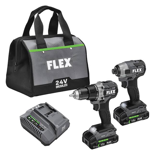 FXM201-2A 2-Tool 24-Volt Brushless Power Tool Combo Kit with Soft Case (2-Batteries Included and Charger Included)