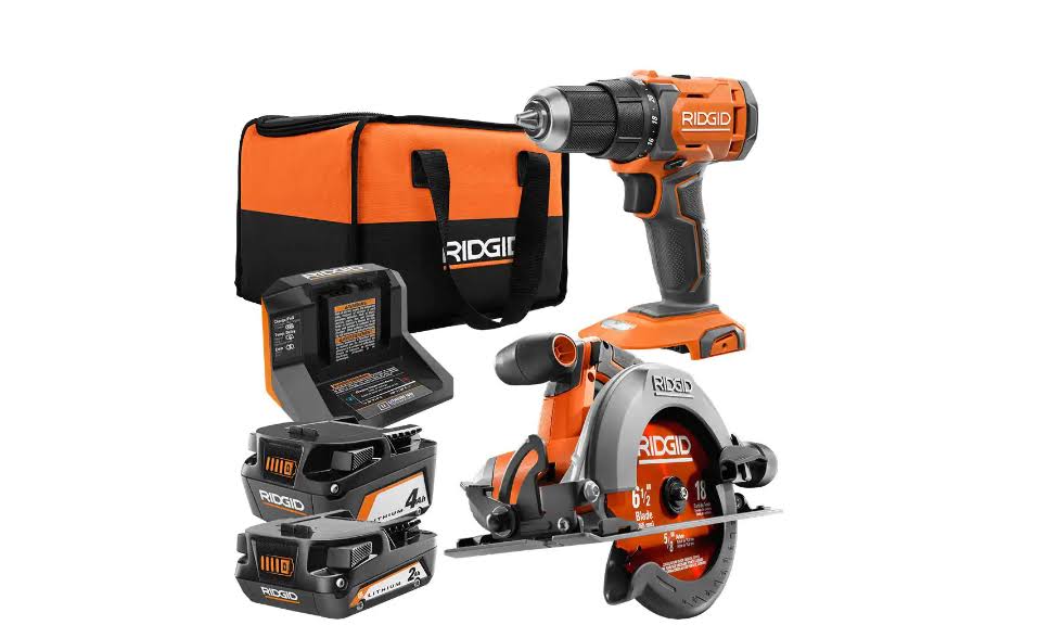 R9207 18V Cordless 1/2 in. Drill/Driver and 6-1/2 in. Circular Saw Combo Kit with 2.0 Ah and 4.0 Ah Battery, Charger, and Bag