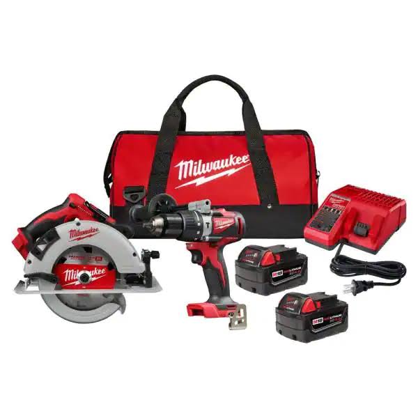 2902-20 M18 18-Volt Lithium Brushless Cordless Hammer Drill and 2631-20 Circular Saw Combo Kit with Two 4.0 Ah Batteries