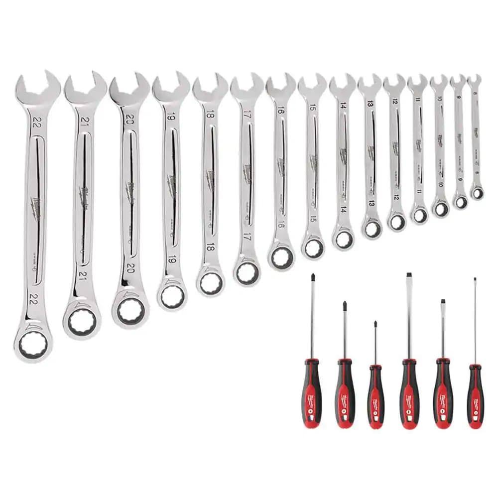 48-22-9516 Ratcheting Wrench and 48-22-2706 Screwdriver Mechanics Tool Set (21-Piece)