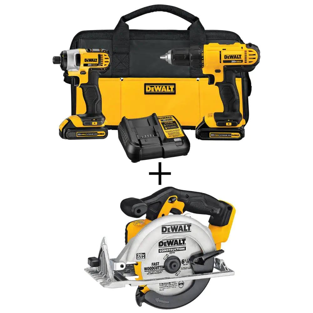 DCK240C2DCS391B 20-Volt  Cordless Drill/Impact Combo Kit (2-Tool) with (2) 20-Volt 1.3Ah Batteries, Charger   6-1/2 in. Circular Saw
