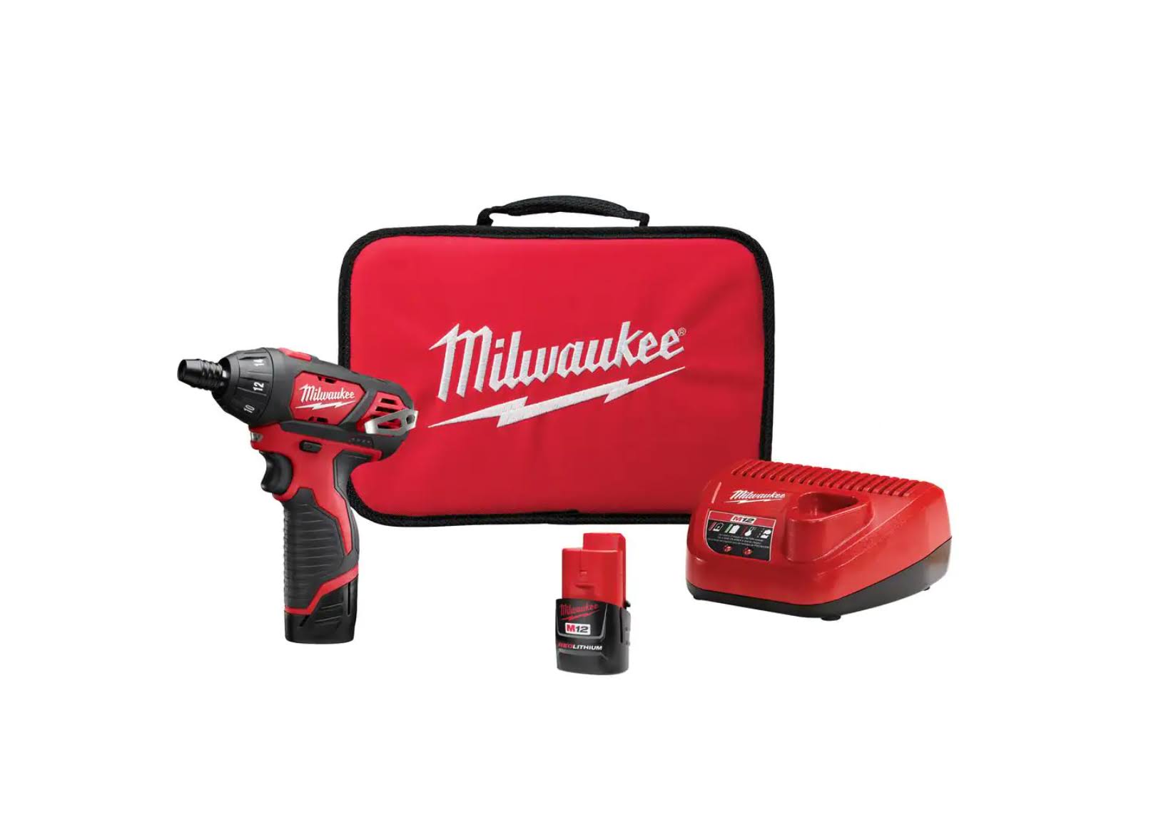 2401-22 M12 12V Lithium-Ion Cordless 1/4 in. Hex Screwdriver Kit with Two 1.5Ah Batteries, Charger and Tool Bag