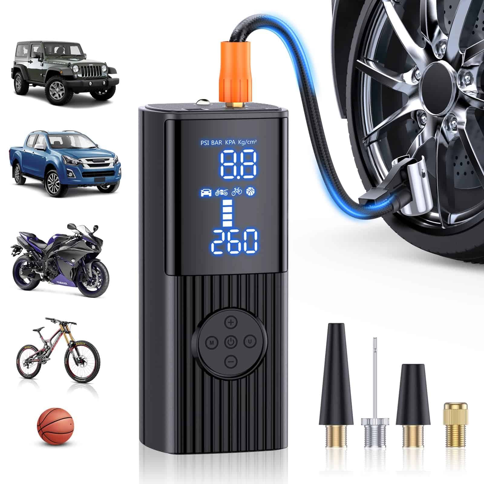 Hafuloky Tire Inflator Portable Air Compressor   180PSI   20000mAh Portable Air Pump, Accurate Pressure LCD Display