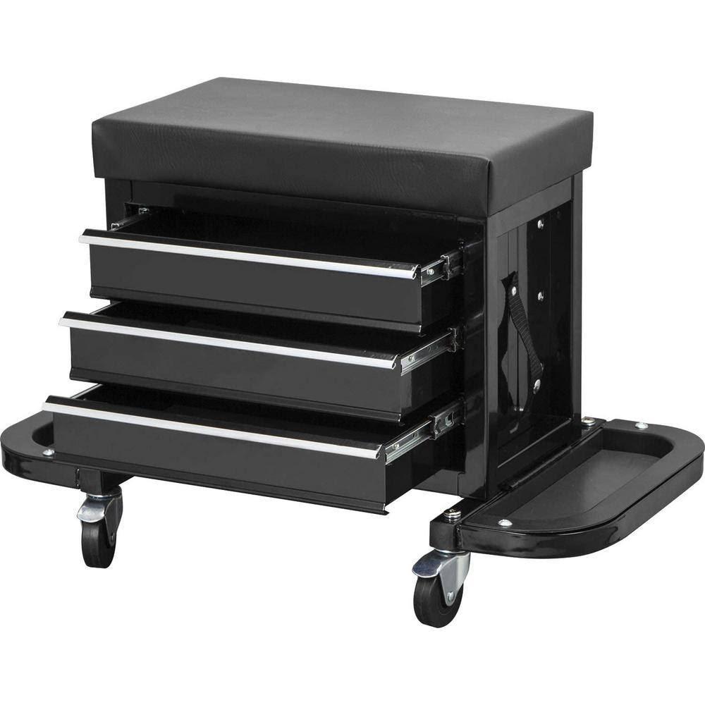 Torin APD2018R 3-Drawer 26.5 in. Rolling Mechanic Creeper Seat with 16-Slot Tool Tray
