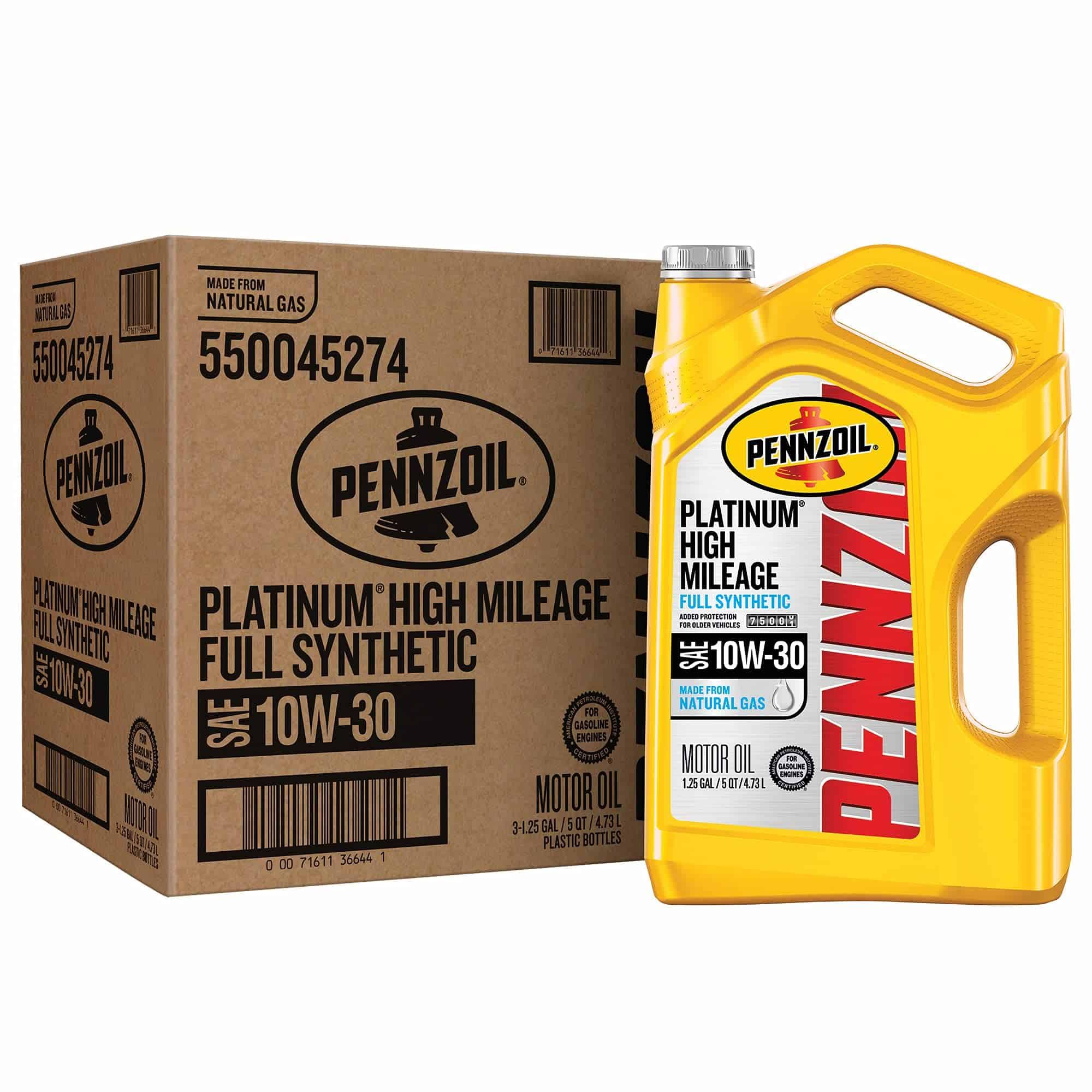 Pennzoil Platinum High Mileage Full Synthetic 10W-30 Motor Oil for Vehicles Over 75K Miles (5-Quart, Case of 3)