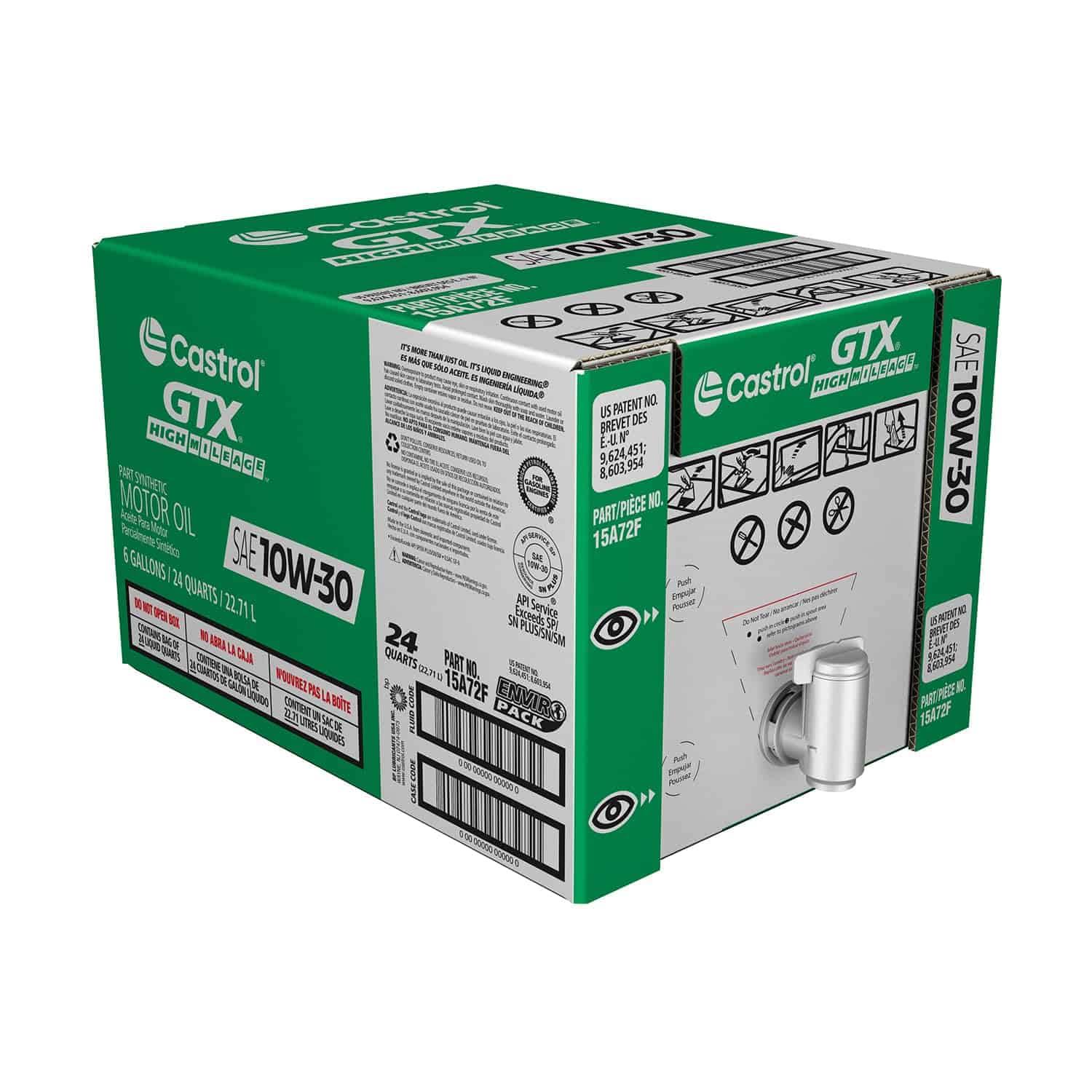 Castrol GTX High Mileage 10W-30 Synthetic Blend Motor Oil, 6 Gallon Enviro-Pack