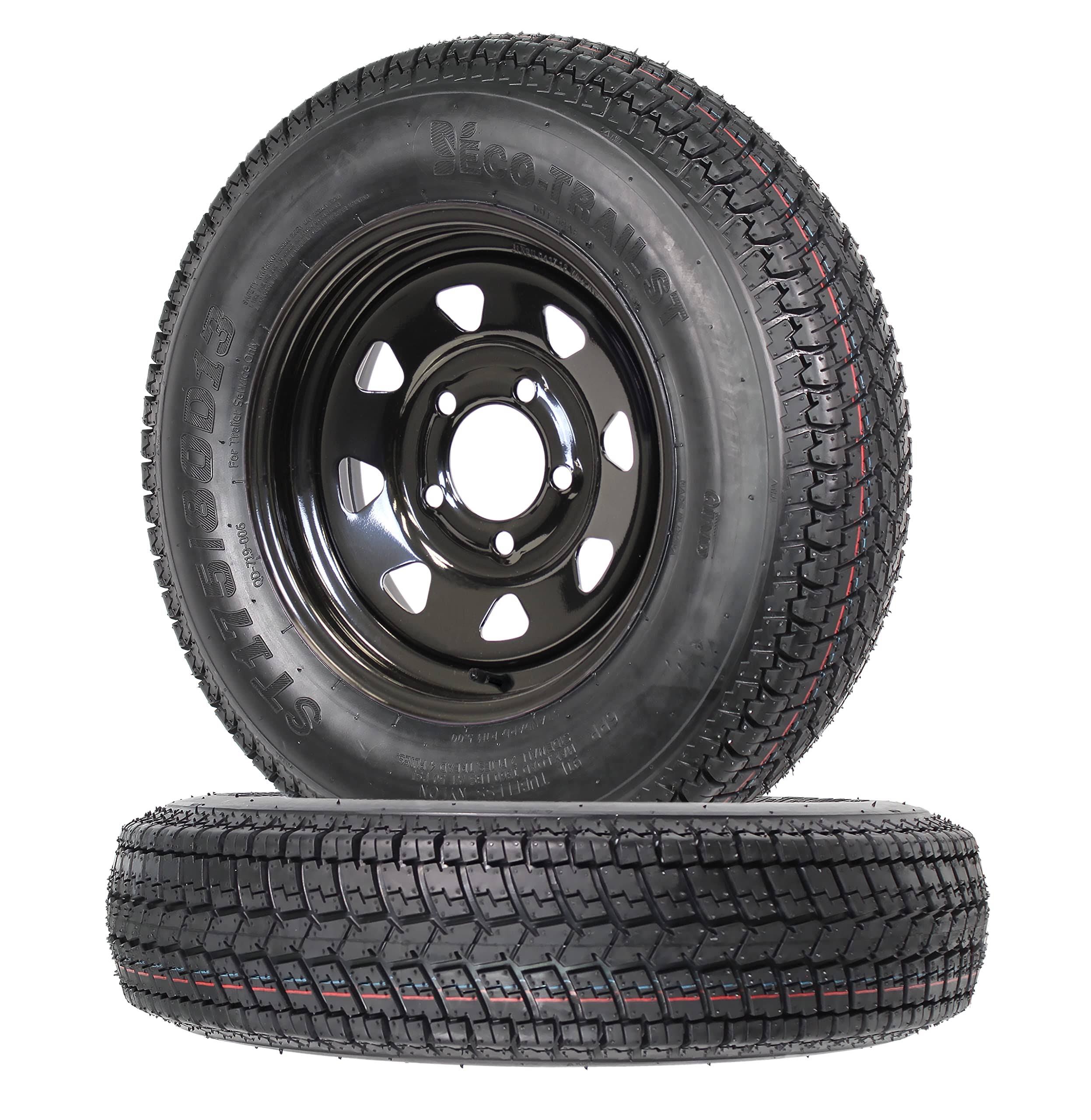 ECustomRim 2-Pack Mounted Trailer Tire Black Spoke Wheel Rim ST175/80D13 C 175/80D13 13 5-4.5