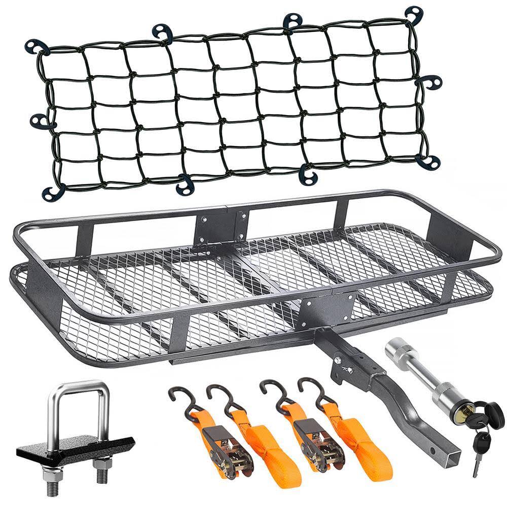 MA-28 500 lbs. Capacity Hitch Mount Cargo Carrier Set with Net, Basket, Straps, Foldable Shank and 2 in. Raise