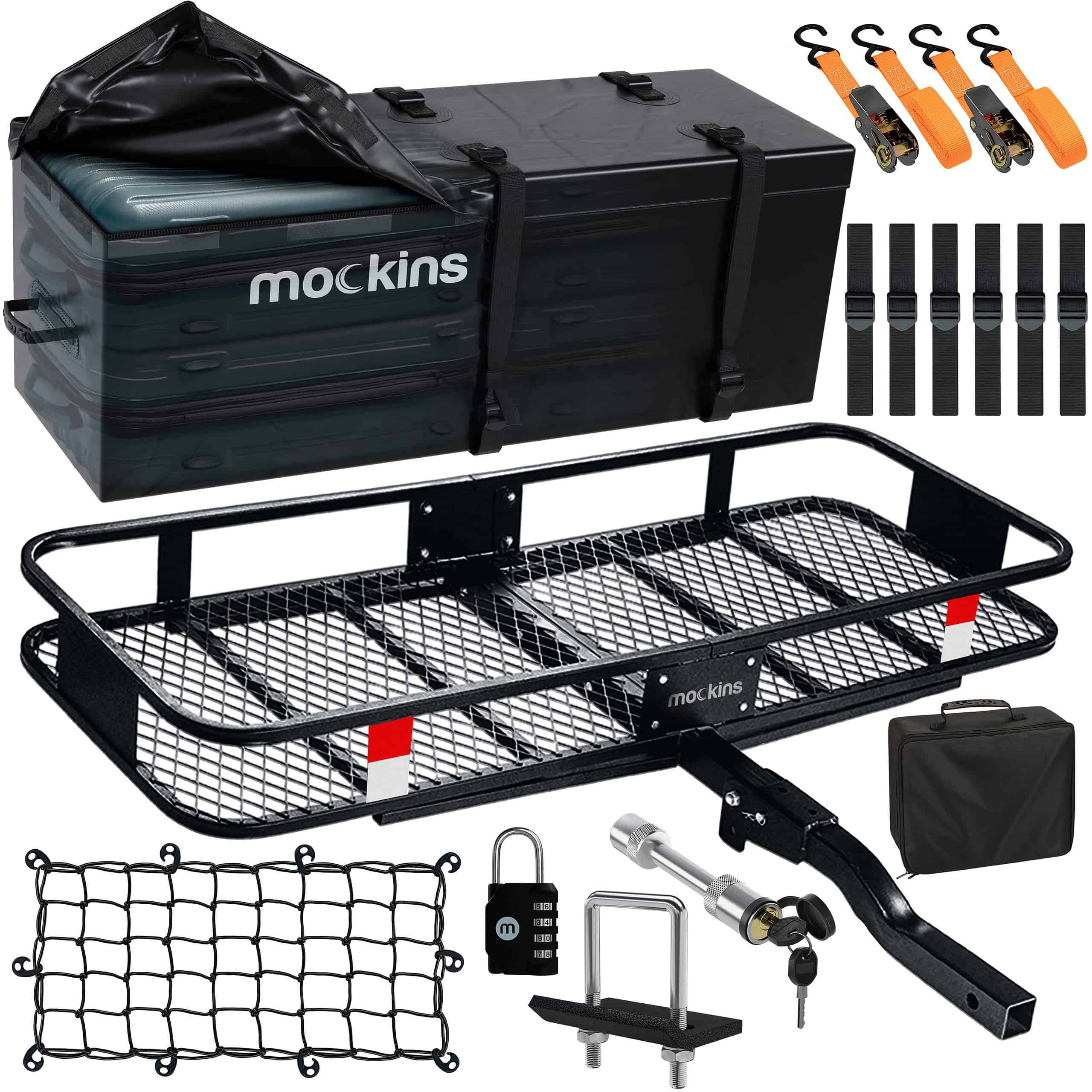 Car Hitch Cargo Carrier   500 lbs. Cargo Basket Capacity, 16 CF Cargo Bag + Accessories | 2  Hitch Receiver