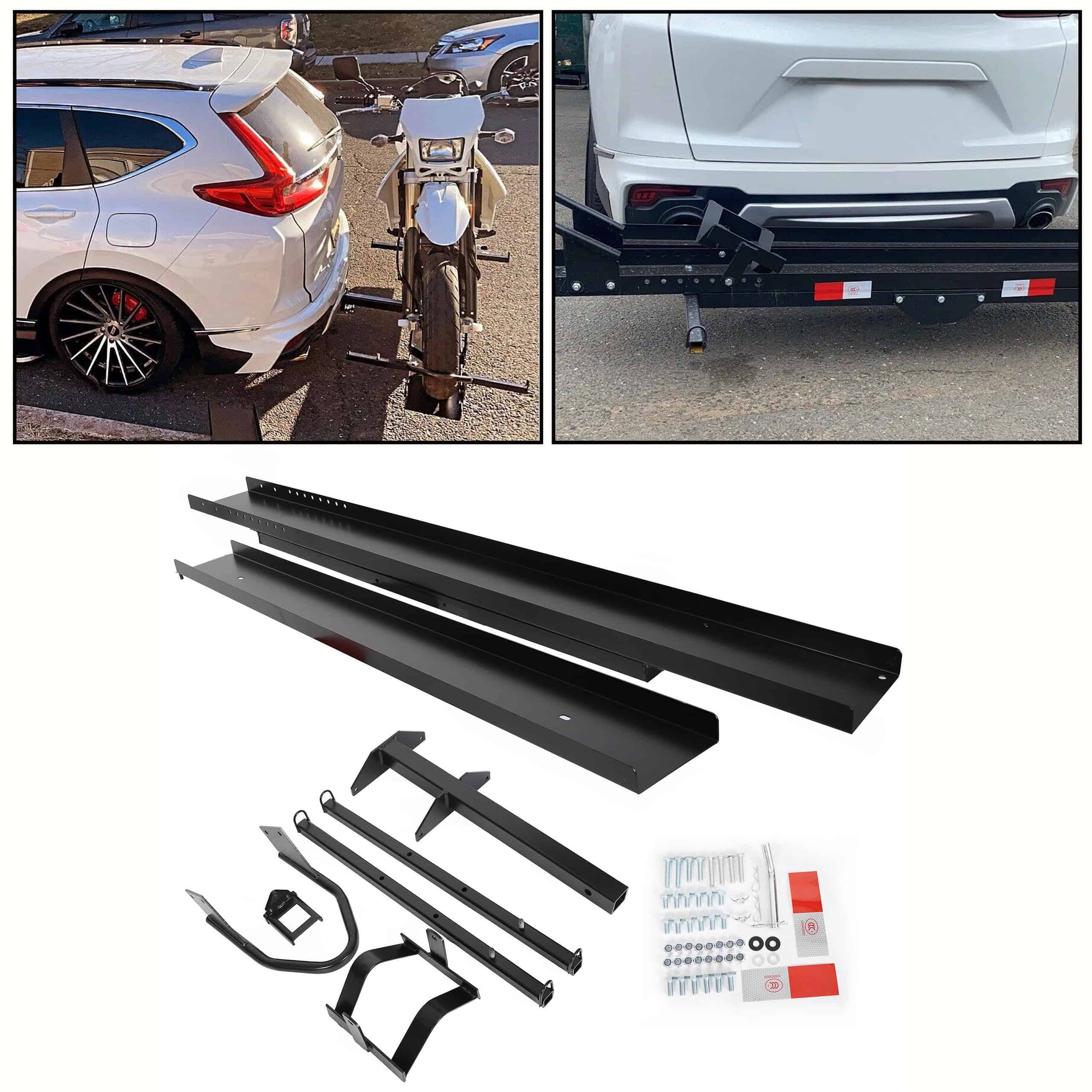 Kojem 79  Motorcycle Carrier Dirt Bike Rack 600 lbs Capacity Black Heavy Duty Steel 2  Hitch Mount Hauler w/ Loading Ramp