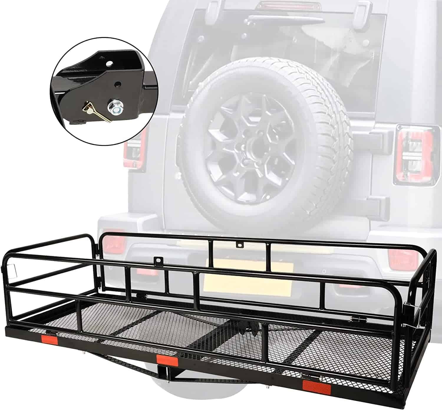 Folding Hitch Mount Cargo Carrier, 500lb Heavy Duty Capacity Rear Cargo Luggage Rack Basket for Car SUV Camping Traveling,60  X 24  X 14 , Black