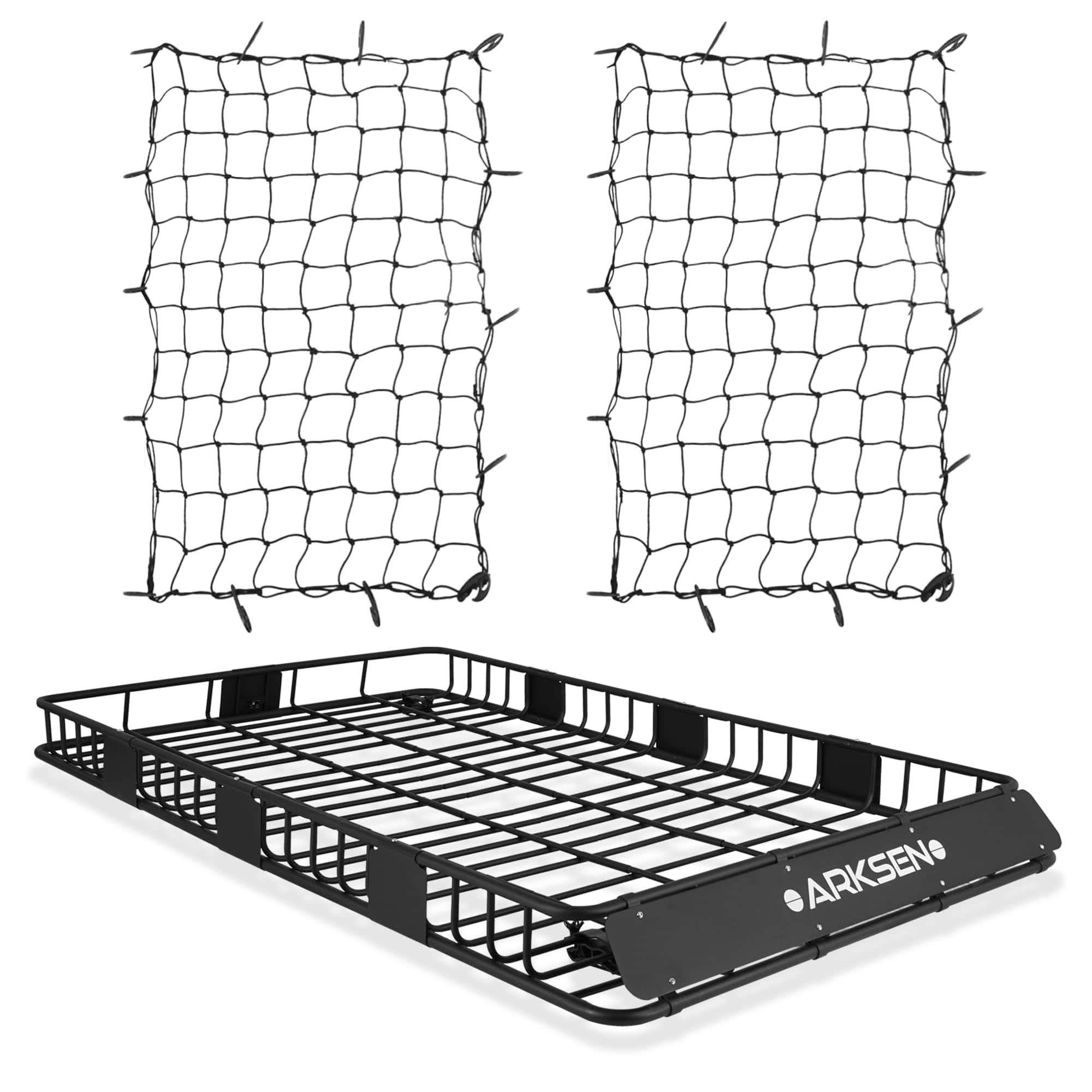 ARKSEN 84  Universal Roof Rack Cargo Extension with 2 Cargo Net Car Top Luggage Holder Carrier Basket SUV Camping, Black
