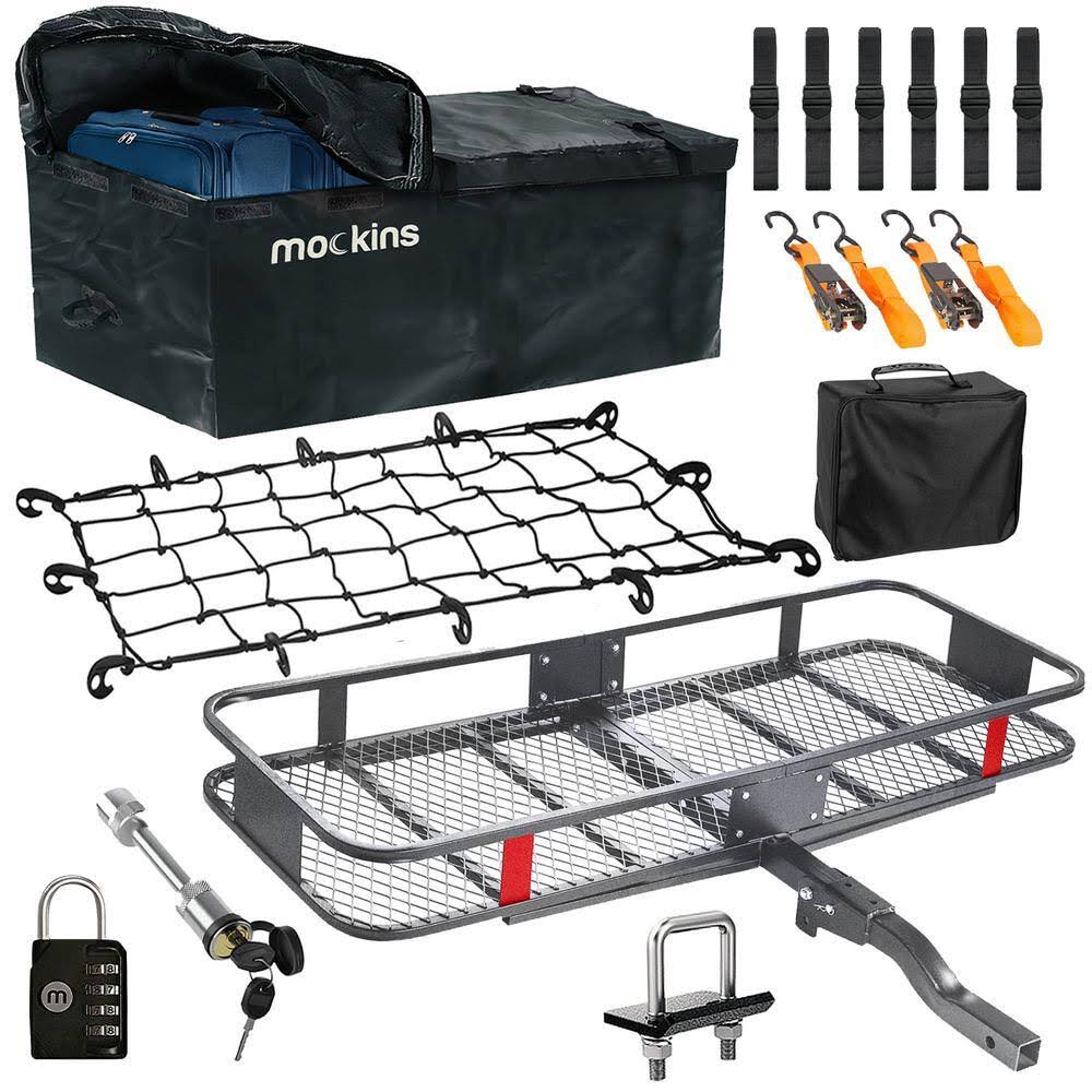 MA-57 500 lbs. Capacity XL Hitch Mount Cargo Carrier Set w/Folding Shank and 2 in. Raise Includes Cargo Bag Net Straps Locks