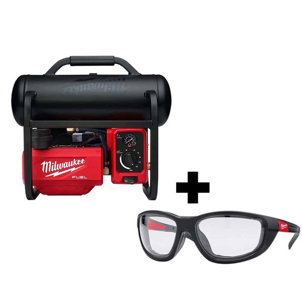 M18 FUEL 18-Volt Lithium-Ion Brushless 2 Gal. Electric Compact Quiet Compressor and Performance  Glasses w/ Gasket