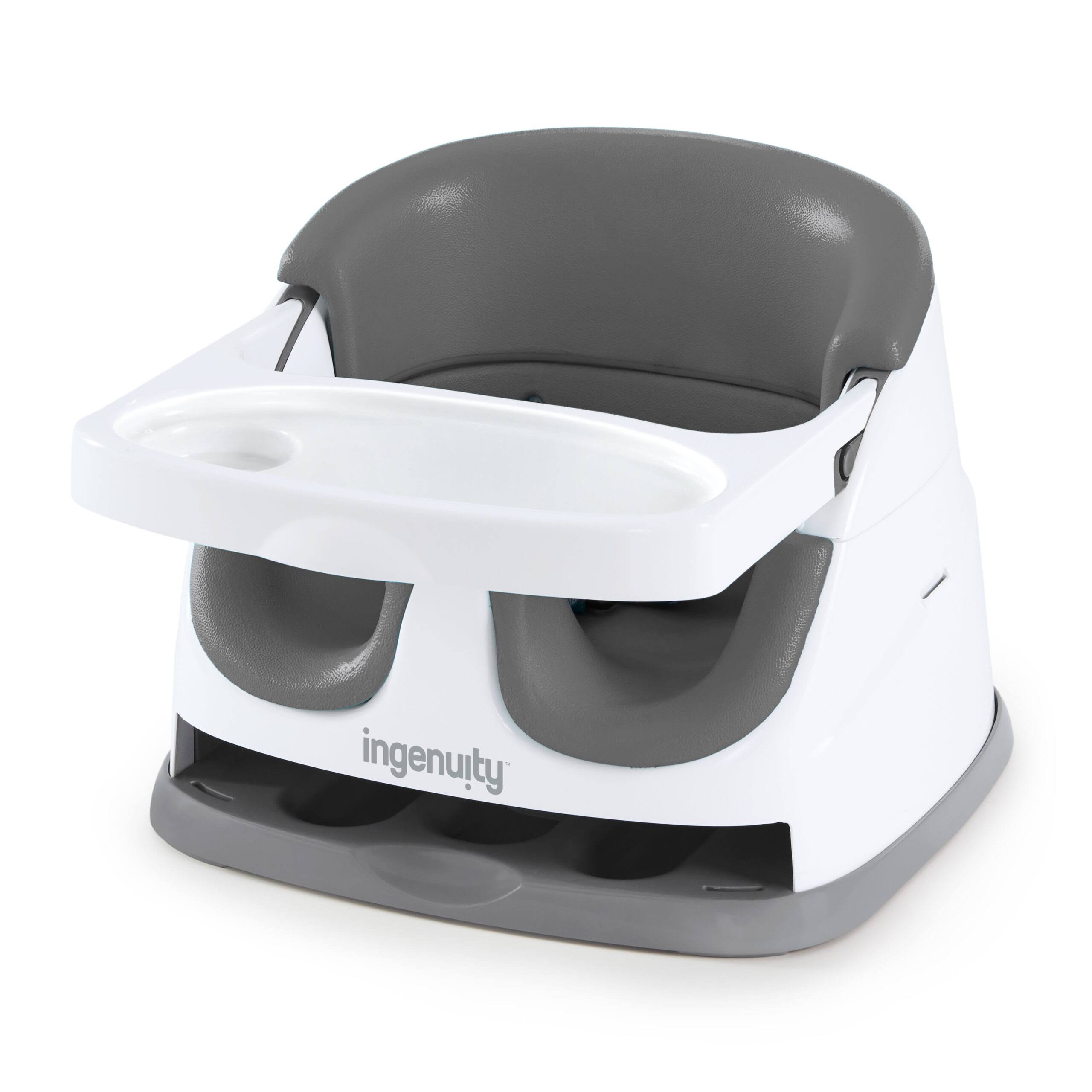 Baby Base 2-in-1 Booster Feeding High Chair and Floor Seat with Self-Storing Tray   Slate
