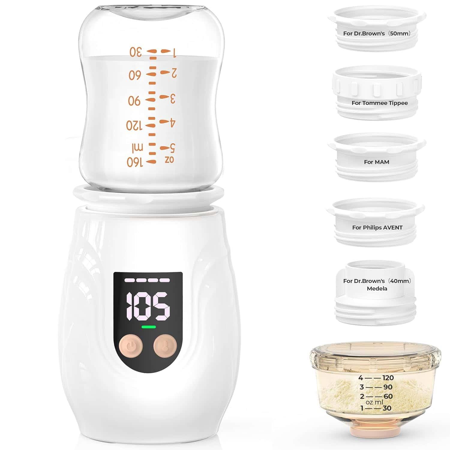 Baby Bottle Warmer for Breastmilk with 5 Adapters, Quick Heating Portable Bottle Warmer Rechargeable Travel Bottle Warmer