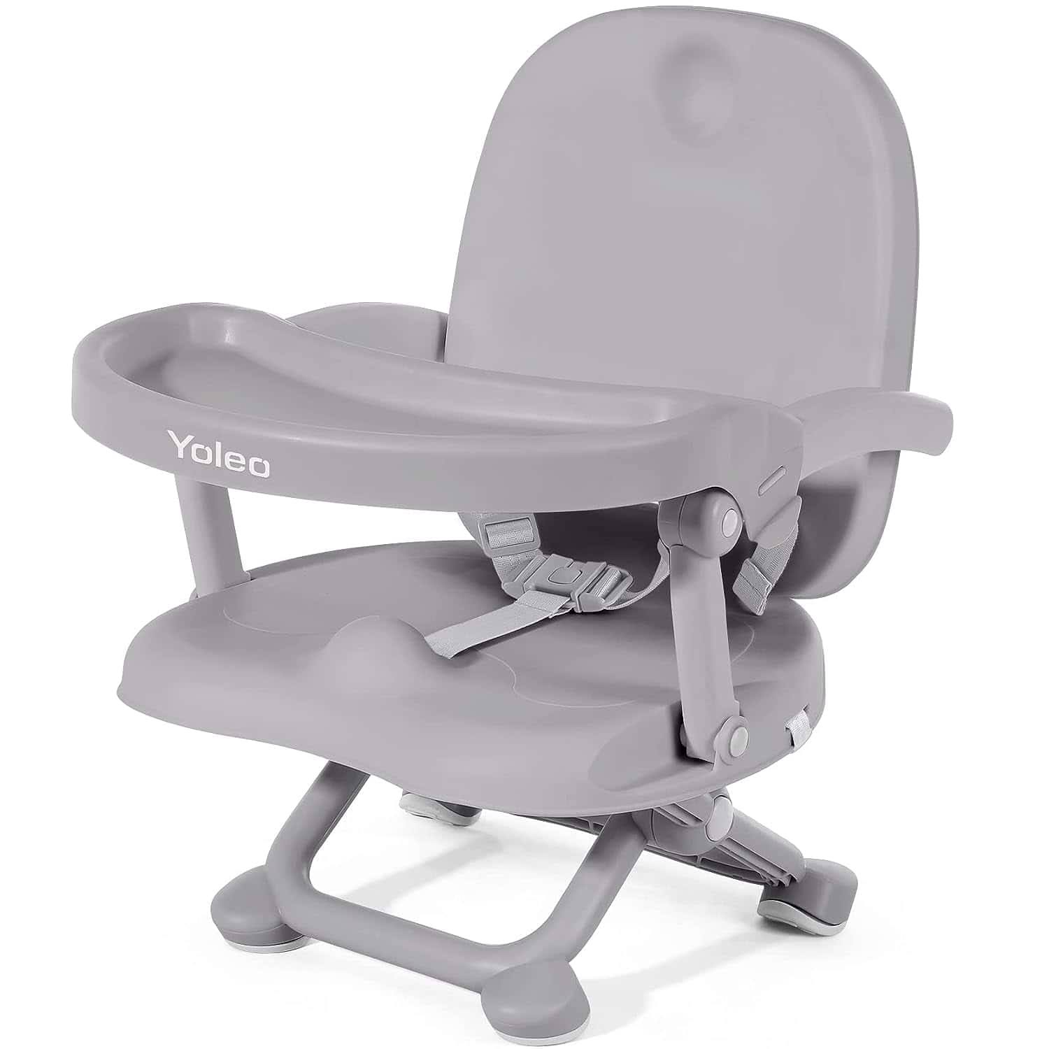 YOLEO Baby High Chair Booster Seat for Dining Table, Adjustable Height Travel Booster Seat with Tray, Grey
