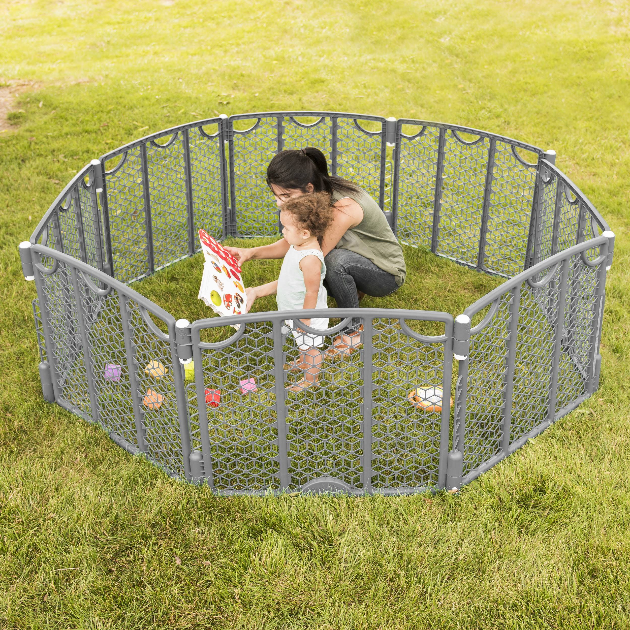 Versatile Play Space Adjustable Freestanding Playard, 6-Panels, Cool Gray