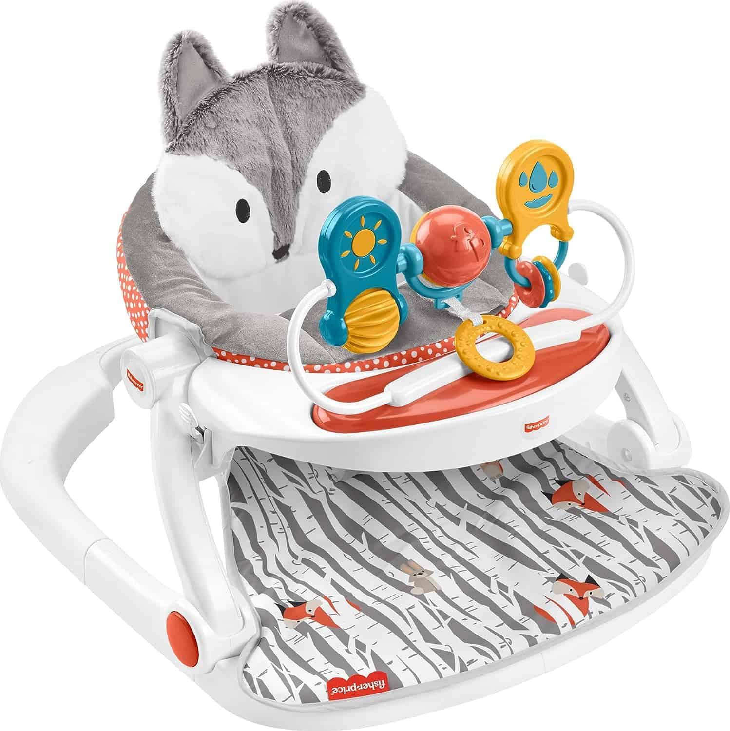 Fisher-Price Baby Portable Baby Chair Premium Sit-Me-Up Floor Seat with Snack Tray and Toy Bar,Plush Seat Pad, Peek-a-Boo Fox