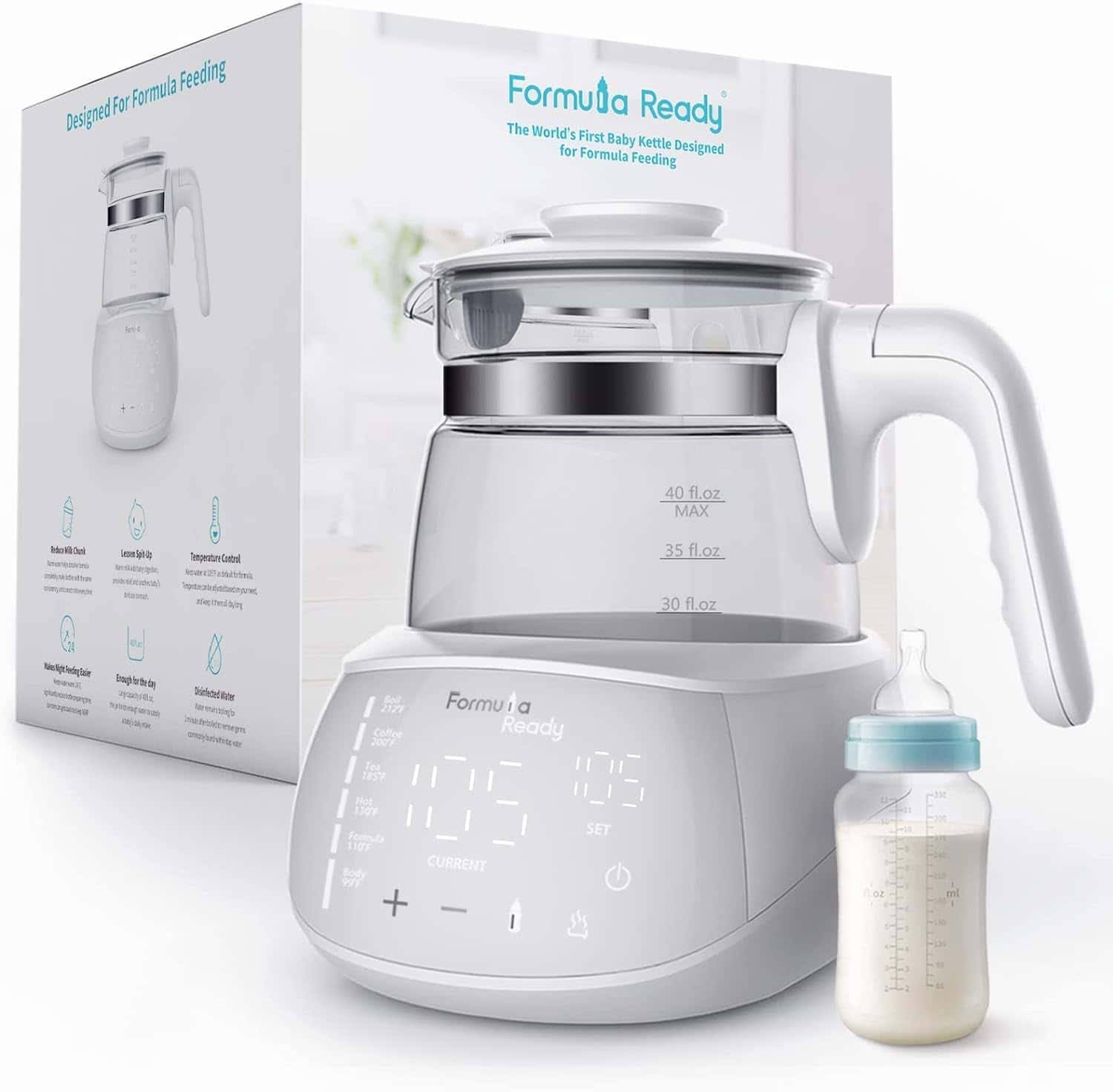 Formula Ready Baby Water Kettle- One Button Boil Cool Down and Keep Warm at Perfect Temperature 24/7