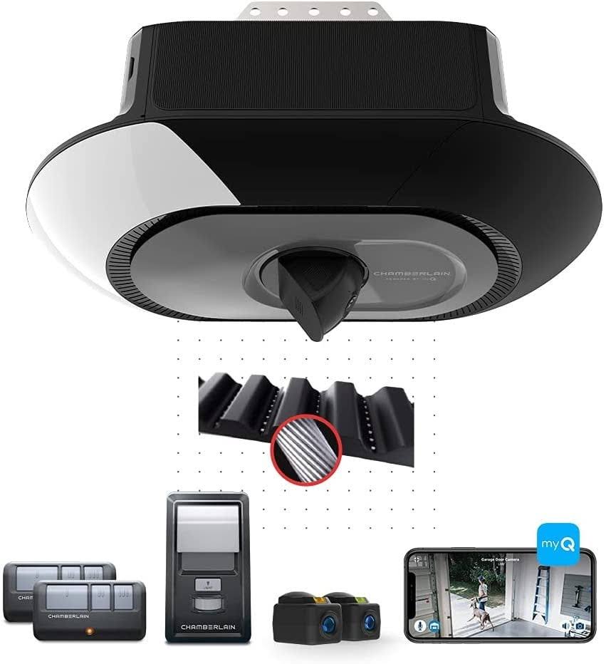 B4643T Smart Built in Camera-myQ Smartphone Controlled-Ultra Quiet, Strong Belt Drive, Blue Garage Door Opener