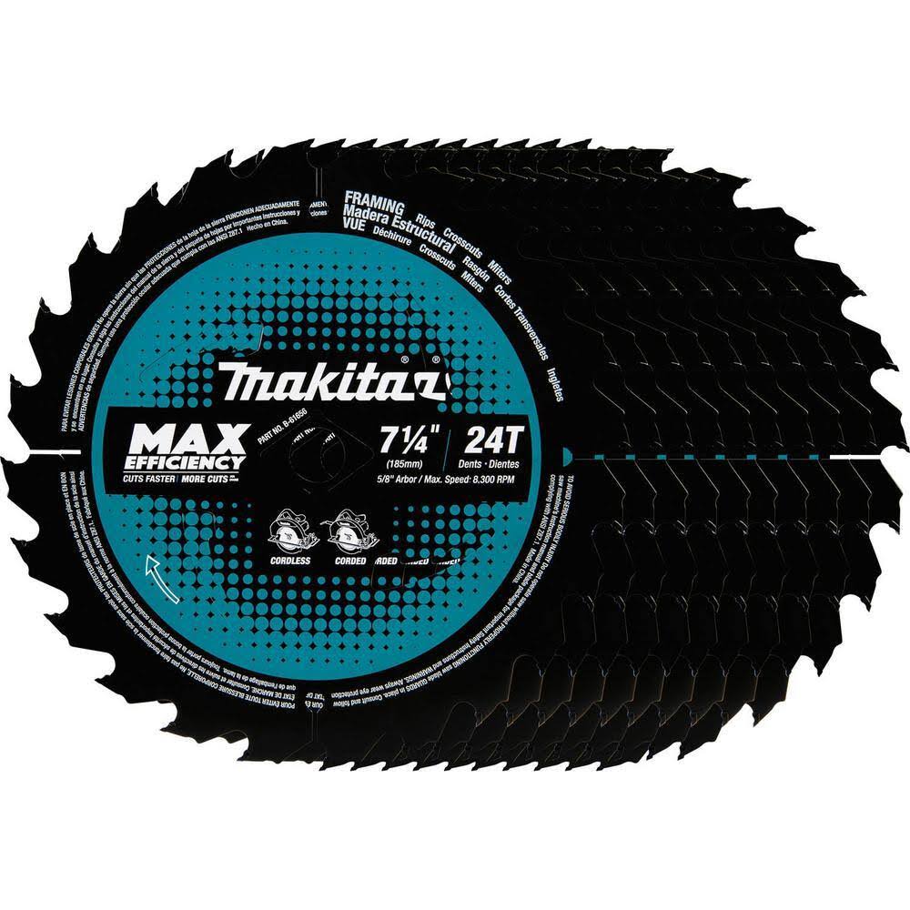 B-61656-10 7-1/4 in. 24T Carbide-Tipped Max Efficiency Ultra-Thin Kerf Circular Saw Blade, Framing (10-Pack)