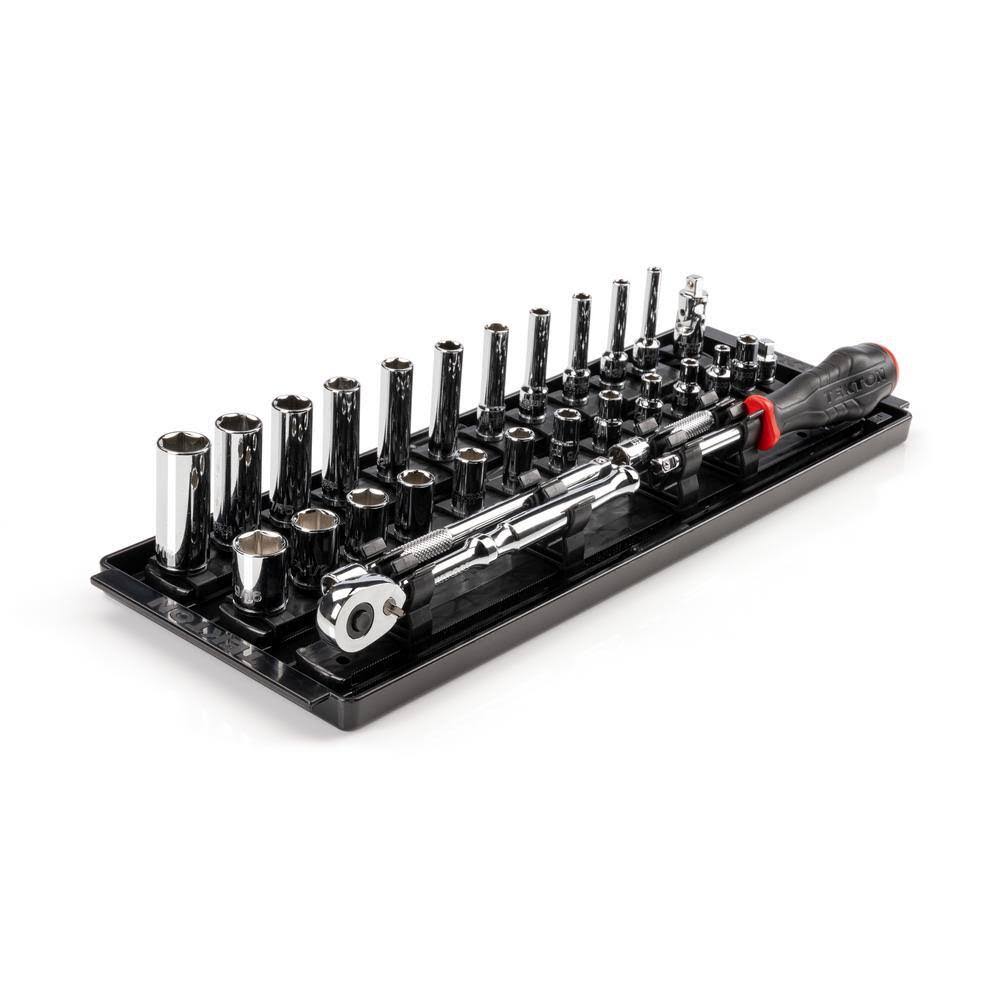 SKT03101 1/4 in. Drive 6-Point Socket and Ratchet Set with Rails (5/32 in.-9/16 in.) (29-Piece)